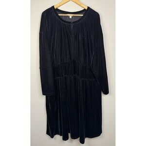 PLUS SIZE BLACK VELVET TERRA & SKY KNEE LENGTH LONG SLEEVE STRETCH DRESS  SZ 4X